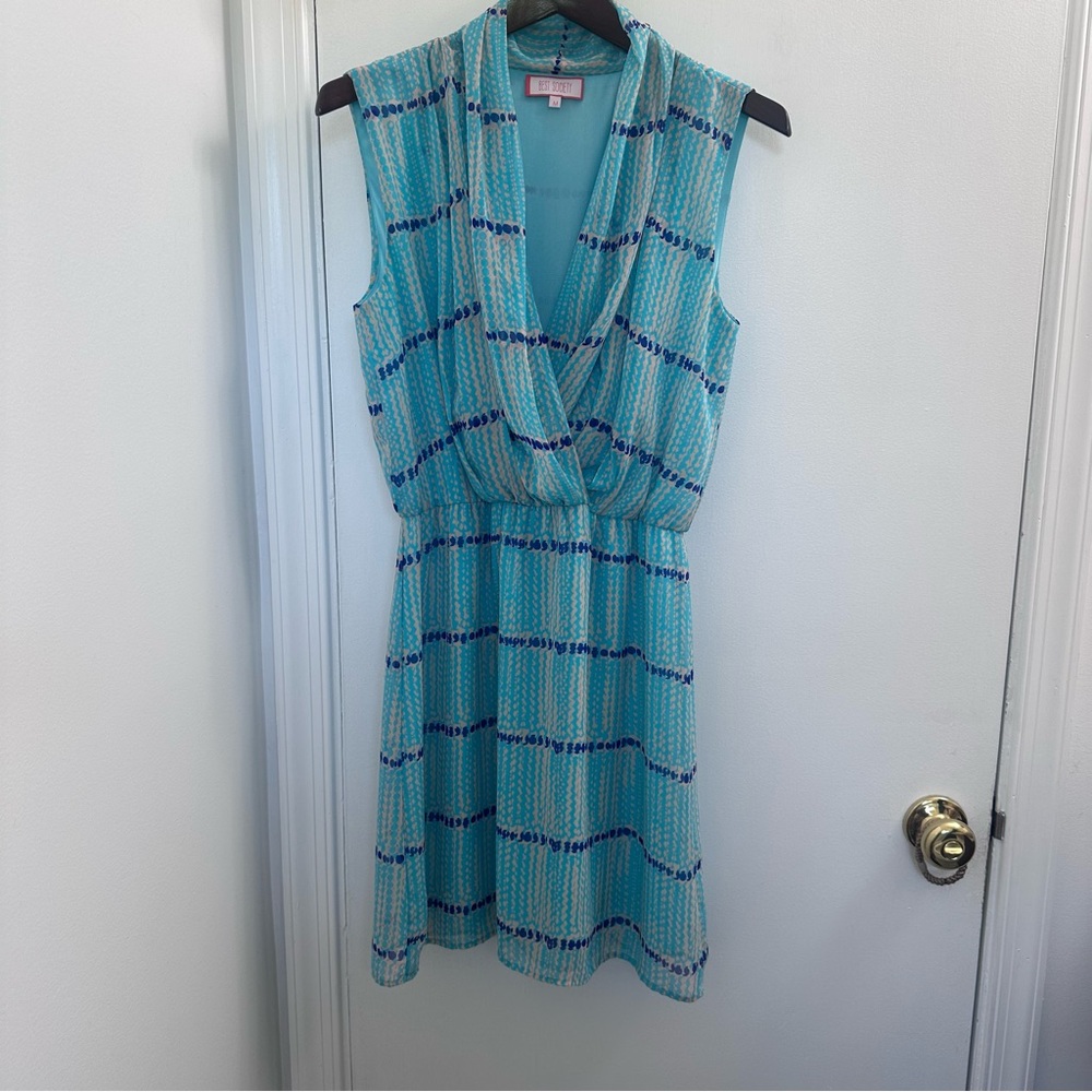 Best Society V-Neck Teal Flowy Lightweight Sundress Women’s Size Medium